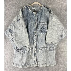 VTG Fixsun Casual Denim Jacket Womens One Size Acid Wash Oversized Heavy 80s 90s